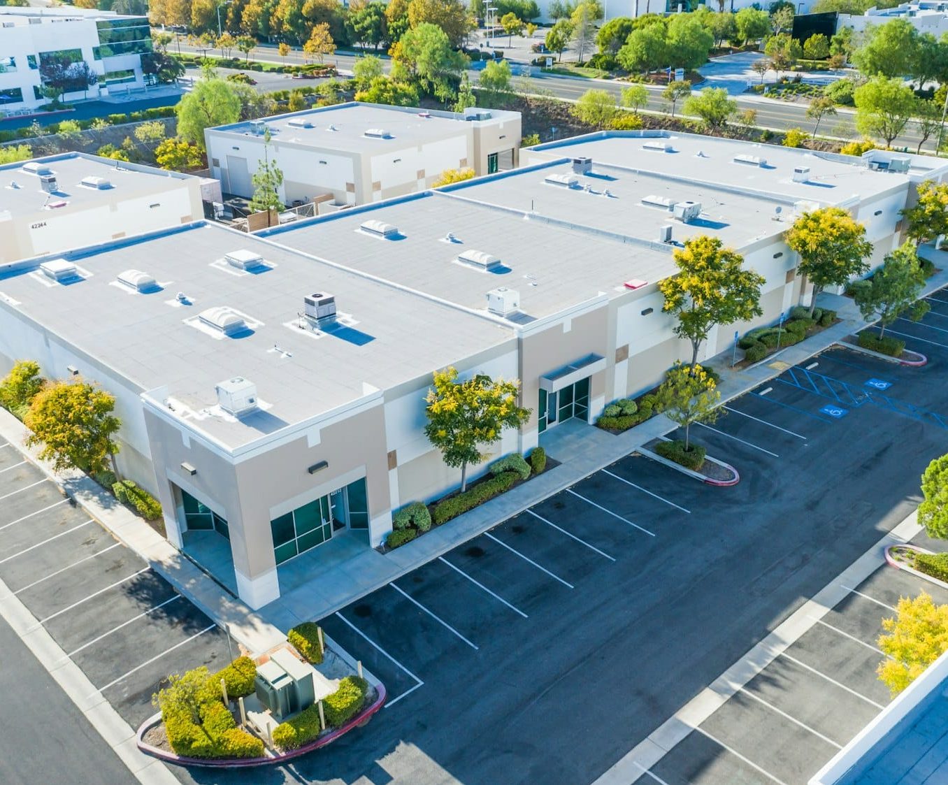 Aerial View Of Industrial Commerce Office Buildings
