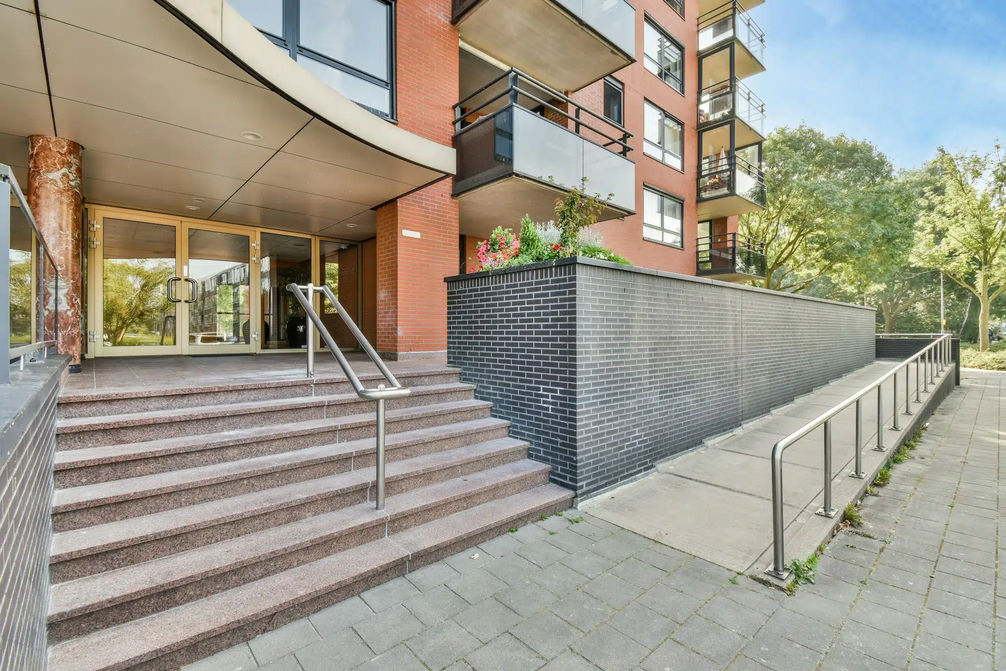 Staircase on the street with metal handrails